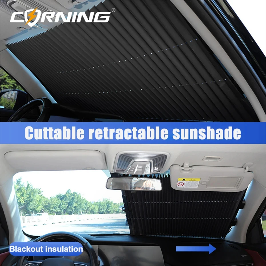 Car Retractable Windshield Sunshade with Suction Cups Folding Front Rear Window Sun Shade Summer UV Blocking Sun Protective