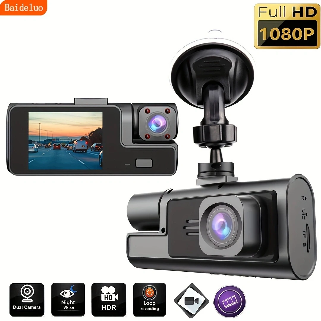 Front and Built-in Car DVR Camera with 1080P Front and 720P Rear Recording,140° Wide-Angle Lens,Night Vision,HD Dashboard Camera