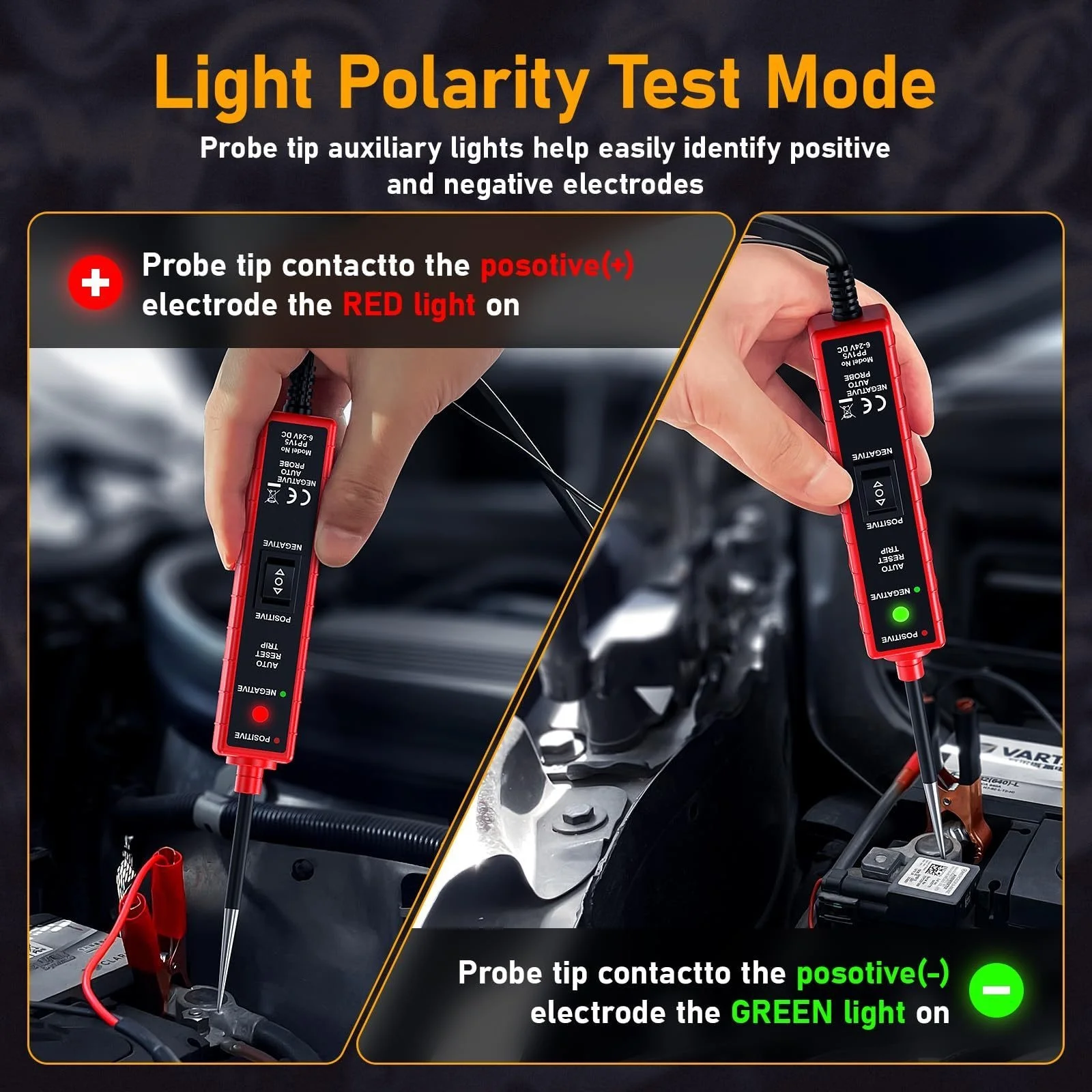 Power Circuit Probe Tester, 6-24V Dc Automotive Test Light, 12-Volt Circuit Tester with 13-Foot Lead Wire, Circuit Breaker Finder, for Continuity Testing of Cars, Suvs, and Trucks