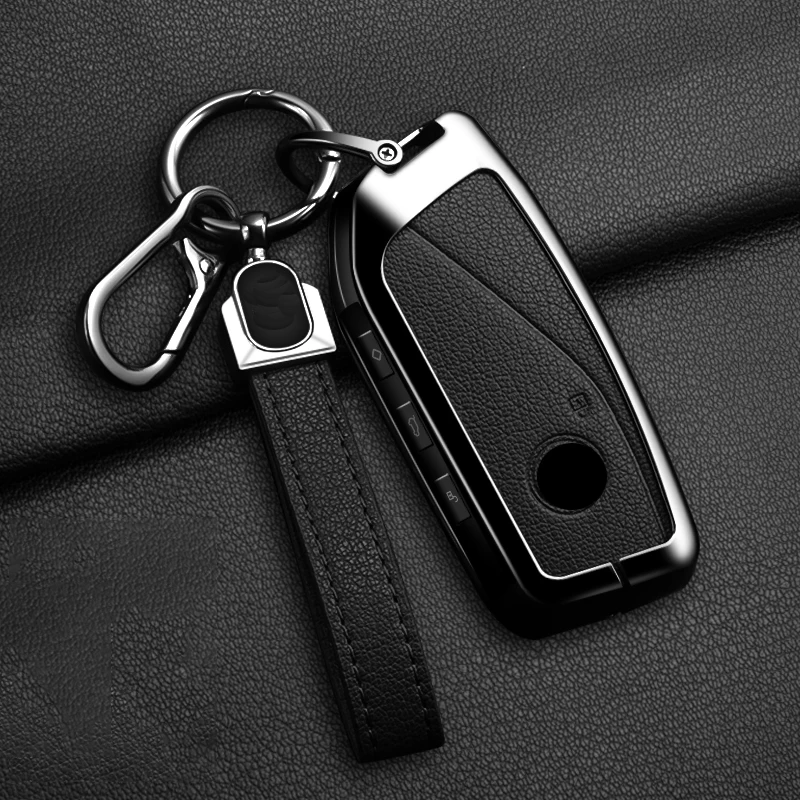 Metal Leather Car Key Case Cover For BMW 218i 220i 740i 760i 5-Series G60 X1 X2 X5 X6 X7 iX1 iX2 iX i5 i7 G05 Holder Shell