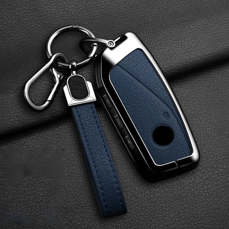 Metal Leather Car Key Case Cover For BMW 218i 220i 740i 760i 5-Series G60 X1 X2 X5 X6 X7 iX1 iX2 iX i5 i7 G05 Holder Shell