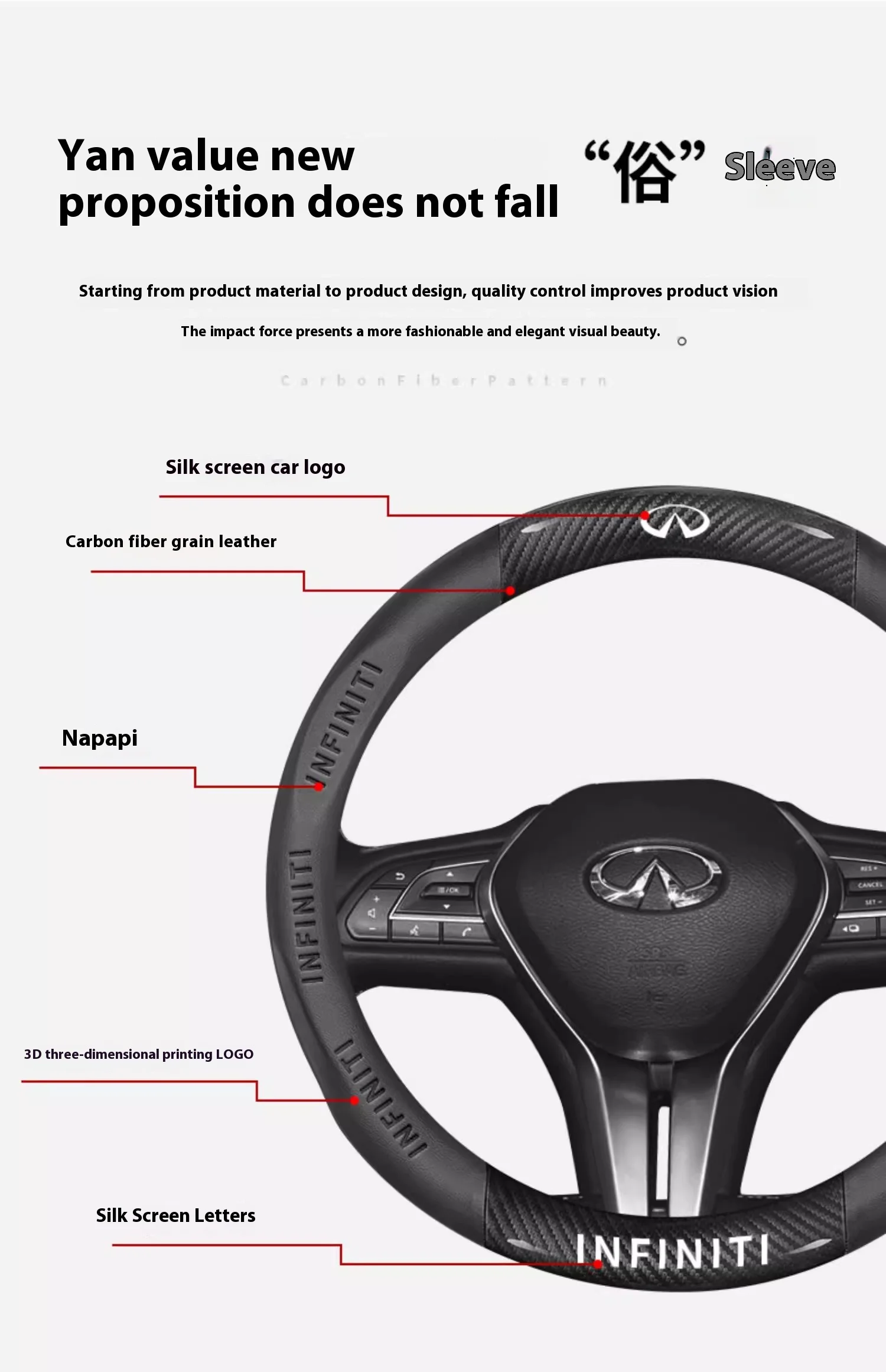 Infiniti Q50 Q60S Q70 QX30 QX50 QX55 QX56 QX60 QX70 QX8 JX35 EX25 FX35 G37 M35 ESQ Car Carbon Fiber Leather Steering Wheel Cover