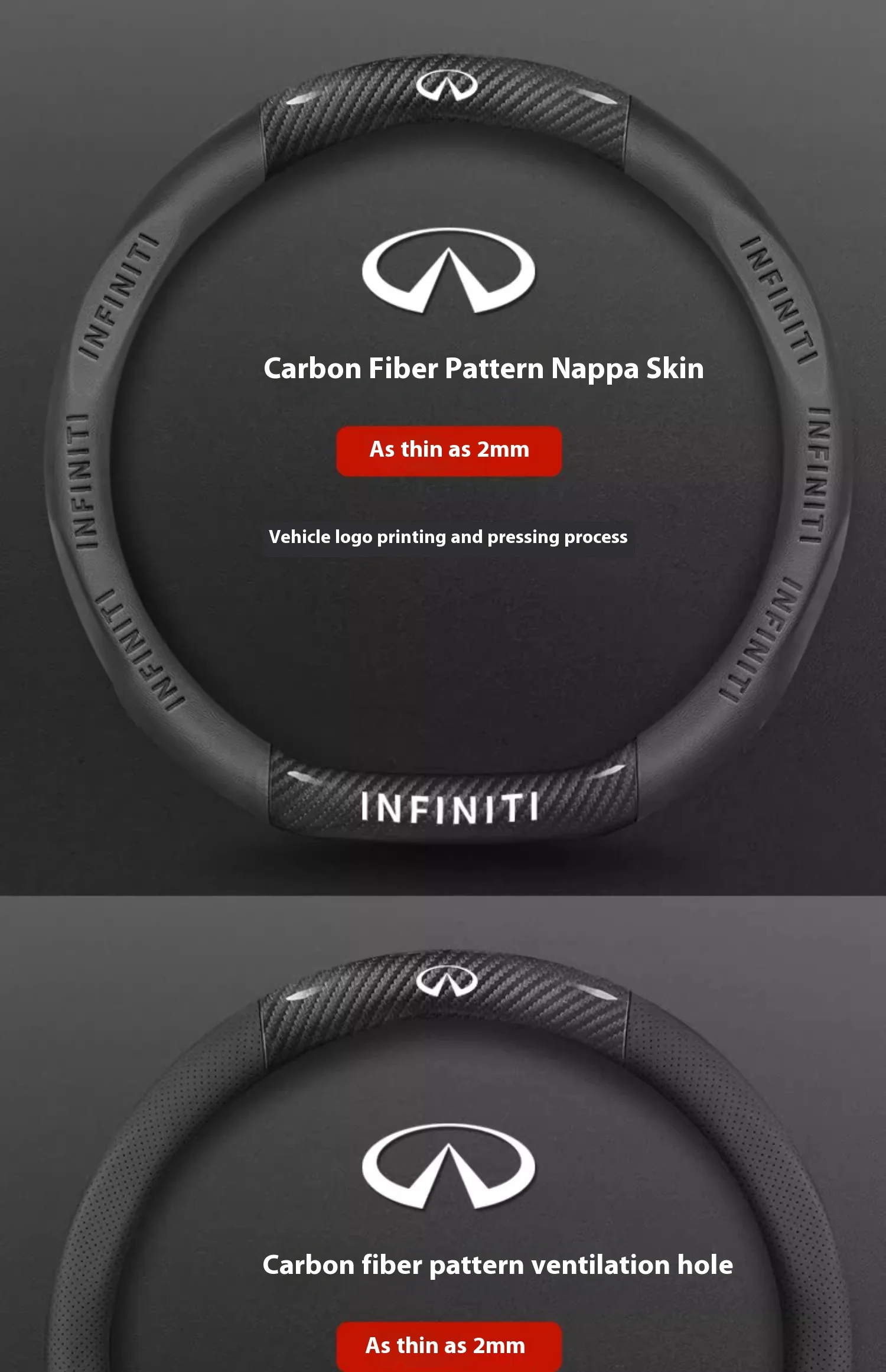 Infiniti Q50 Q60S Q70 QX30 QX50 QX55 QX56 QX60 QX70 QX8 JX35 EX25 FX35 G37 M35 ESQ Car Carbon Fiber Leather Steering Wheel Cover
