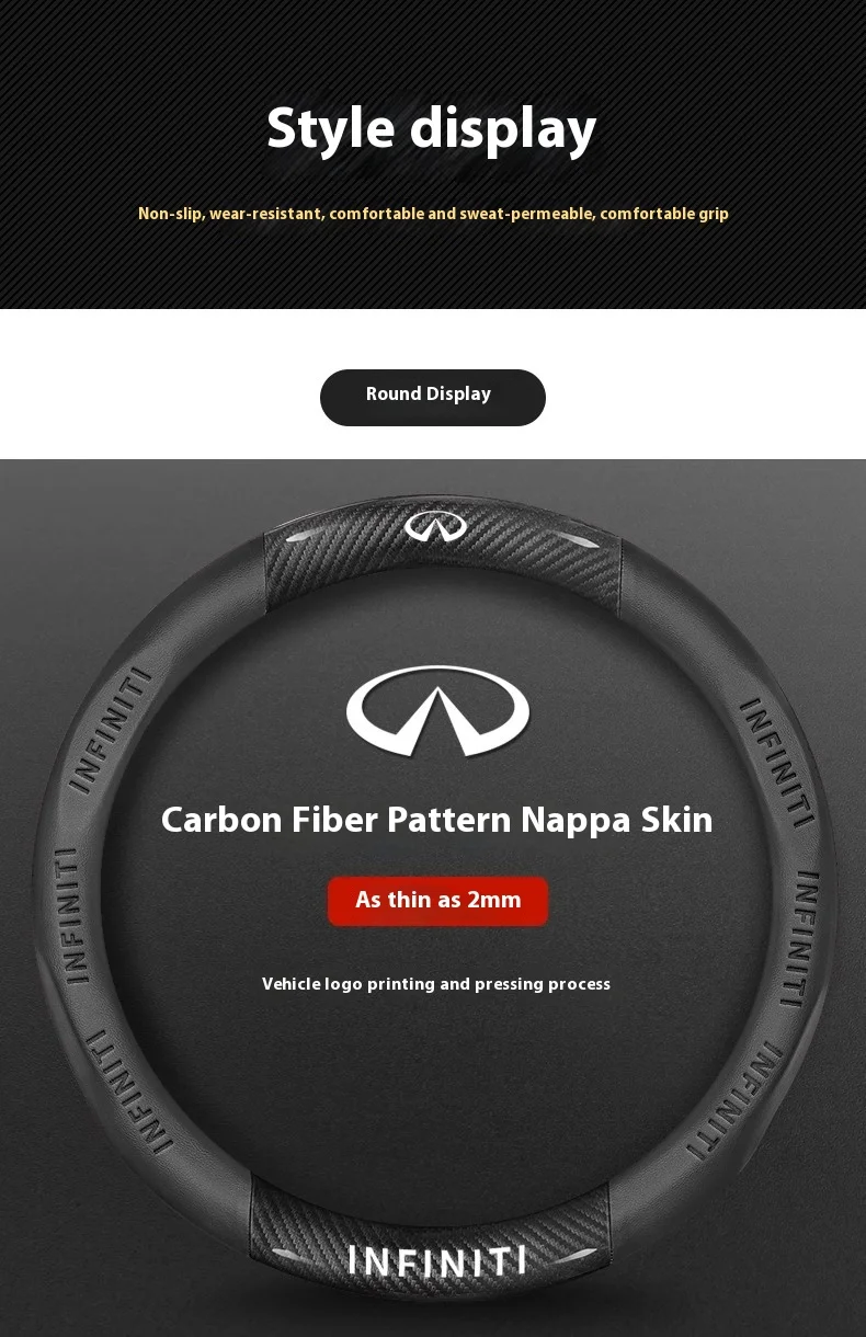 Infiniti Q50 Q60S Q70 QX30 QX50 QX55 QX56 QX60 QX70 QX8 JX35 EX25 FX35 G37 M35 ESQ Car Carbon Fiber Leather Steering Wheel Cover