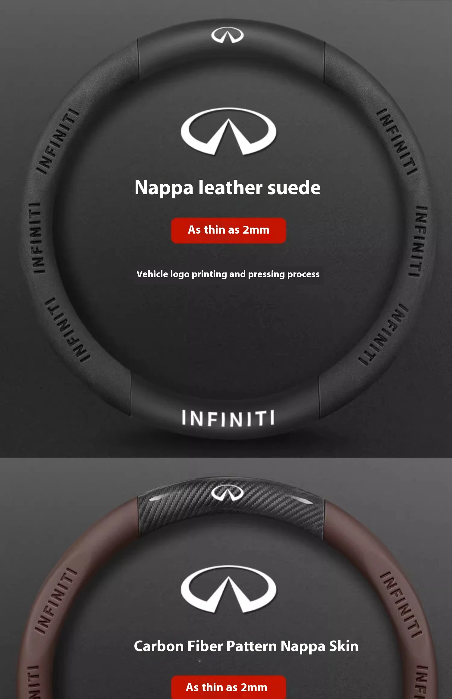 Infiniti Q50 Q60S Q70 QX30 QX50 QX55 QX56 QX60 QX70 QX8 JX35 EX25 FX35 G37 M35 ESQ Car Carbon Fiber Leather Steering Wheel Cover