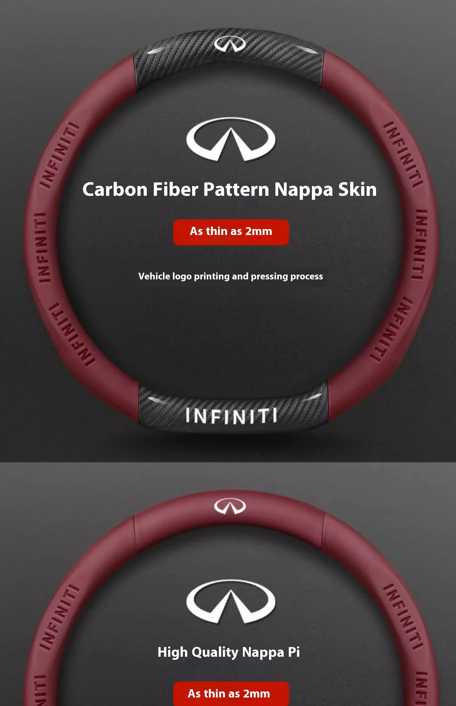 Infiniti Q50 Q60S Q70 QX30 QX50 QX55 QX56 QX60 QX70 QX8 JX35 EX25 FX35 G37 M35 ESQ Car Carbon Fiber Leather Steering Wheel Cover