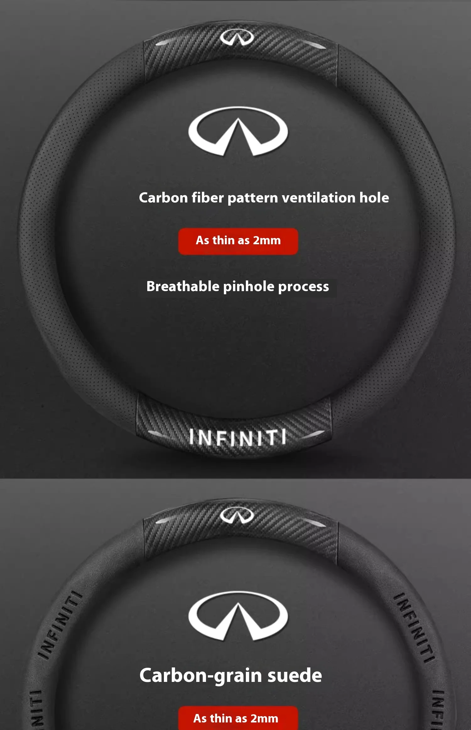 Infiniti Q50 Q60S Q70 QX30 QX50 QX55 QX56 QX60 QX70 QX8 JX35 EX25 FX35 G37 M35 ESQ Car Carbon Fiber Leather Steering Wheel Cover