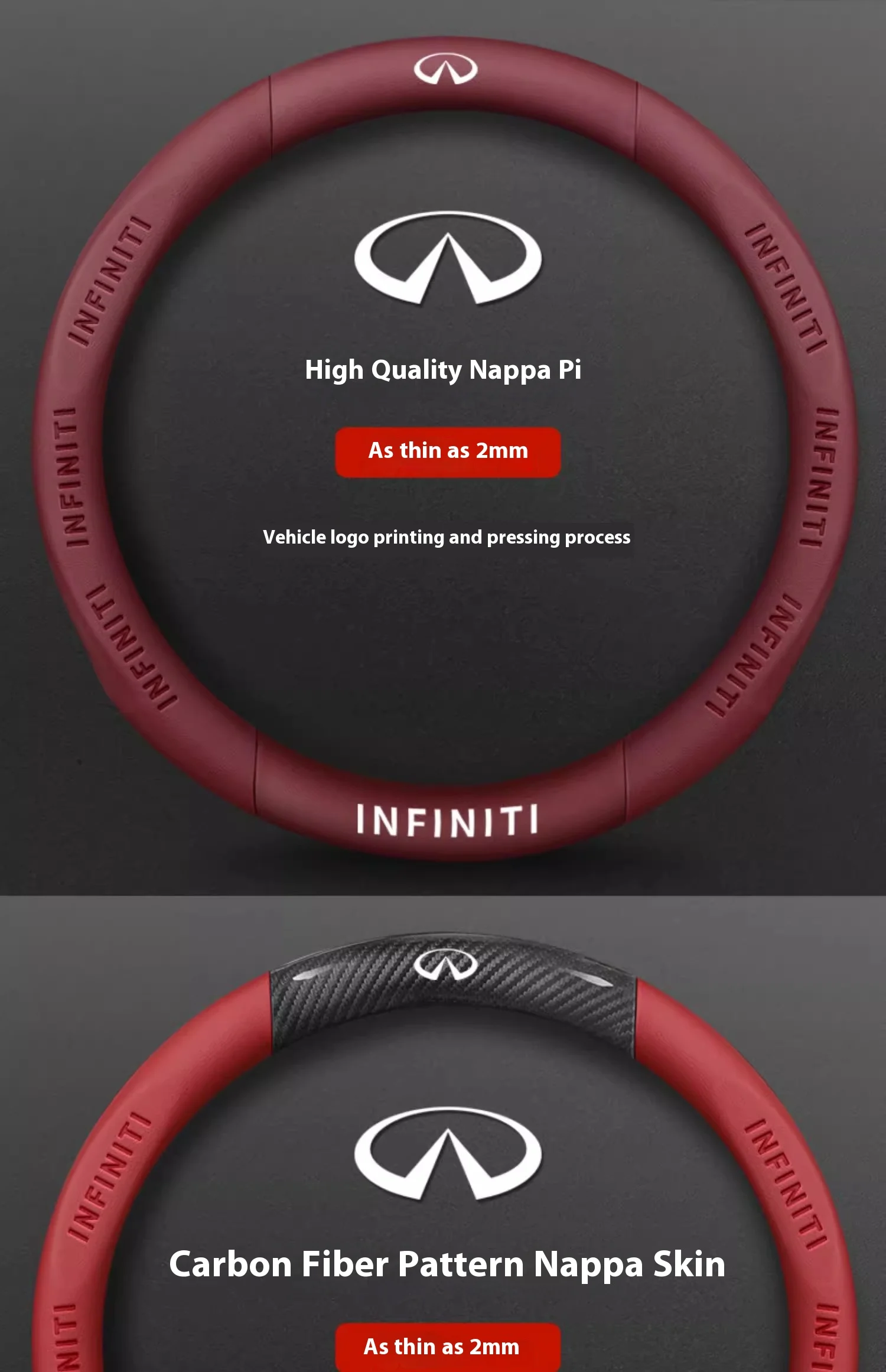 Infiniti Q50 Q60S Q70 QX30 QX50 QX55 QX56 QX60 QX70 QX8 JX35 EX25 FX35 G37 M35 ESQ Car Carbon Fiber Leather Steering Wheel Cover