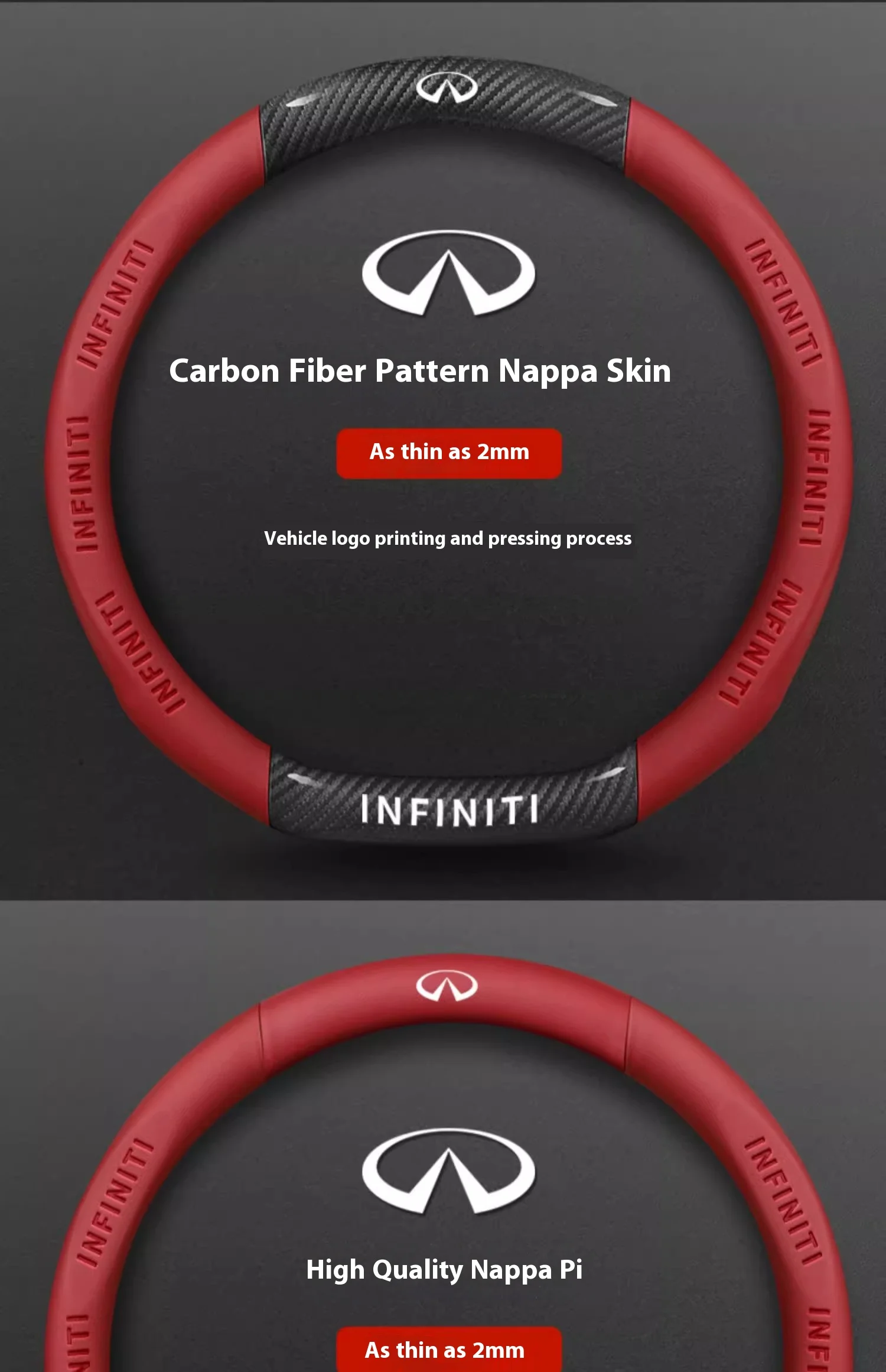 Infiniti Q50 Q60S Q70 QX30 QX50 QX55 QX56 QX60 QX70 QX8 JX35 EX25 FX35 G37 M35 ESQ Car Carbon Fiber Leather Steering Wheel Cover