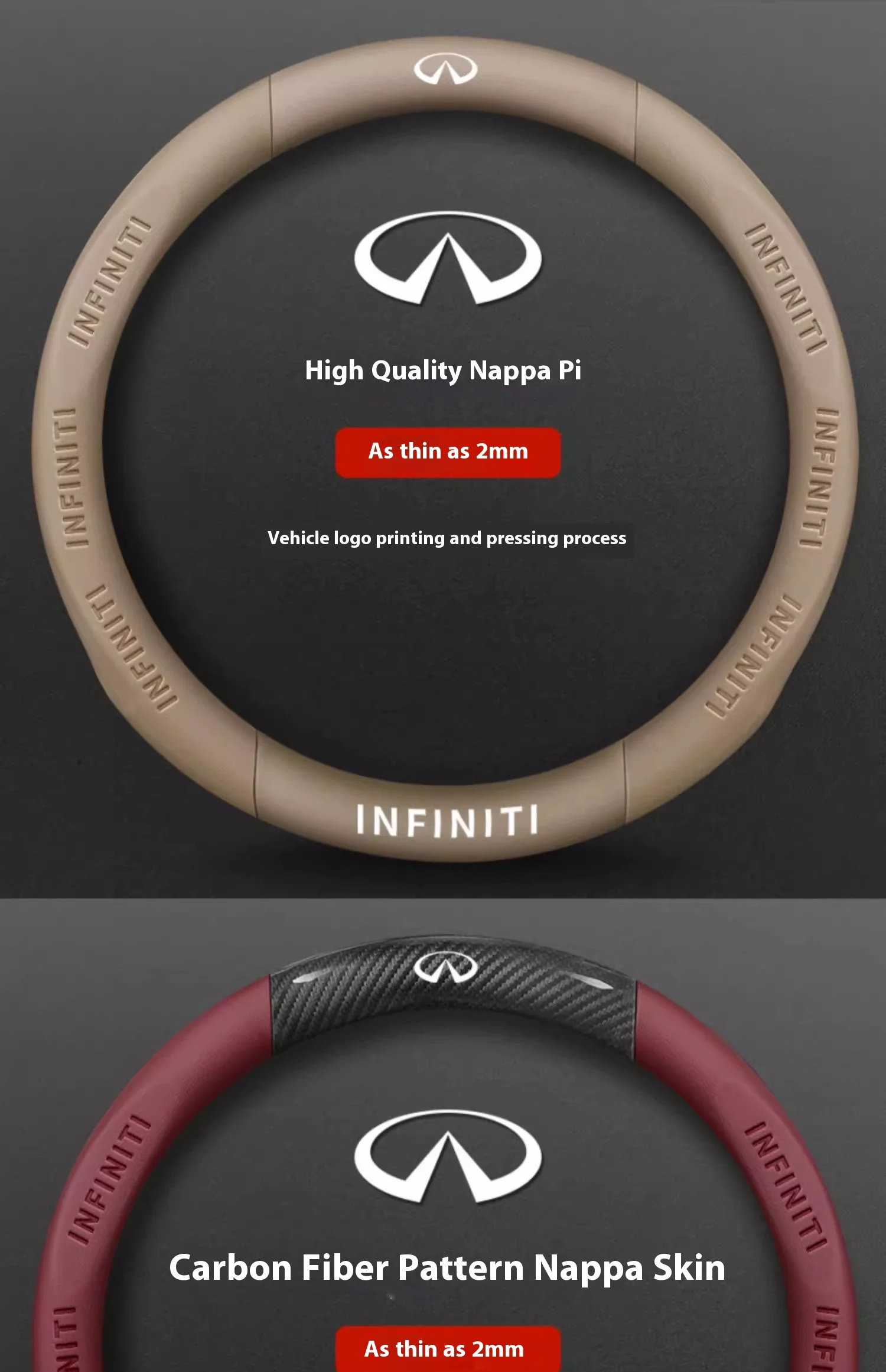 Infiniti Q50 Q60S Q70 QX30 QX50 QX55 QX56 QX60 QX70 QX8 JX35 EX25 FX35 G37 M35 ESQ Car Carbon Fiber Leather Steering Wheel Cover