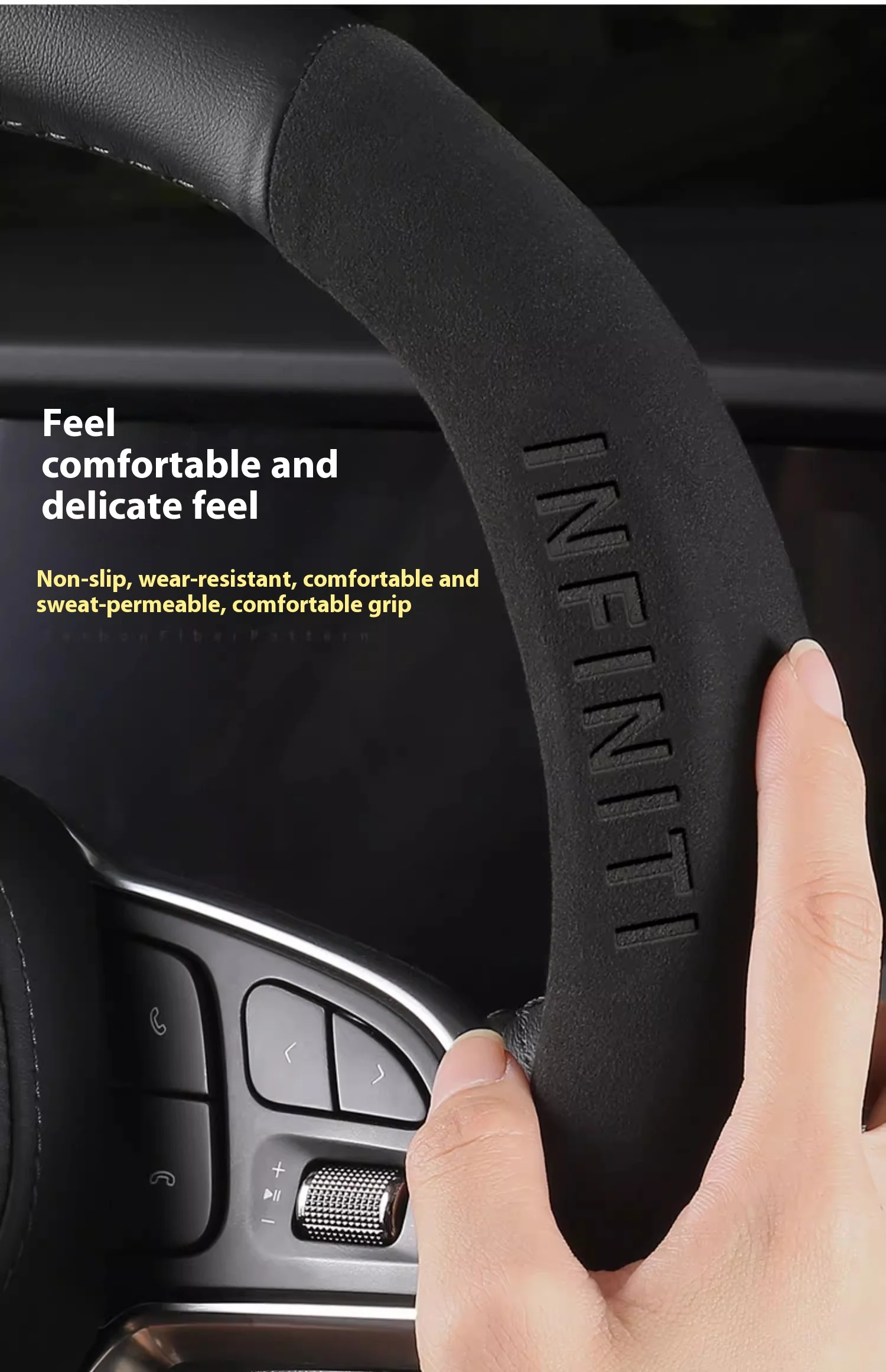 Infiniti Q50 Q60S Q70 QX30 QX50 QX55 QX56 QX60 QX70 QX8 JX35 EX25 FX35 G37 M35 ESQ Car Carbon Fiber Leather Steering Wheel Cover
