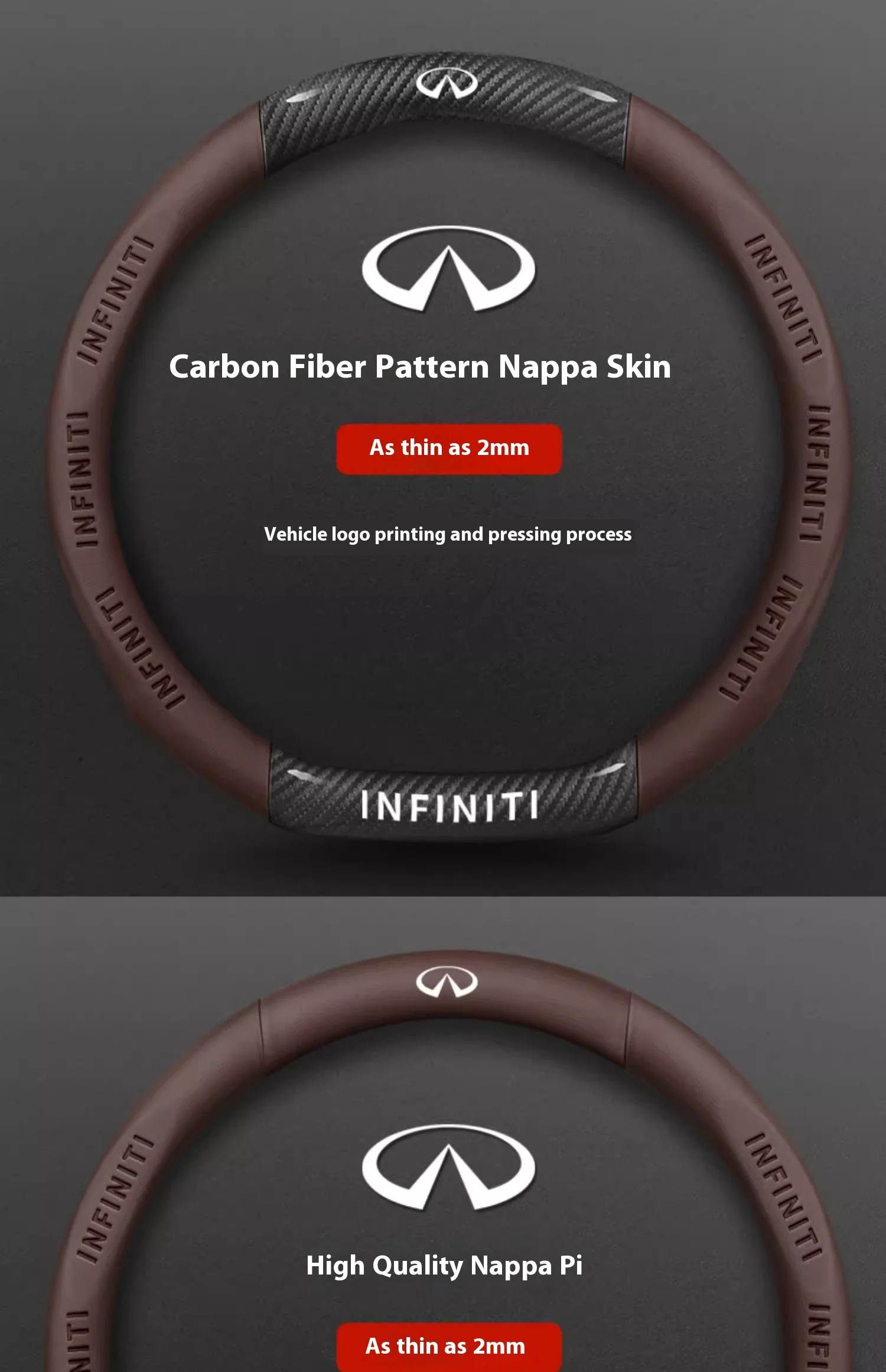Infiniti Q50 Q60S Q70 QX30 QX50 QX55 QX56 QX60 QX70 QX8 JX35 EX25 FX35 G37 M35 ESQ Car Carbon Fiber Leather Steering Wheel Cover