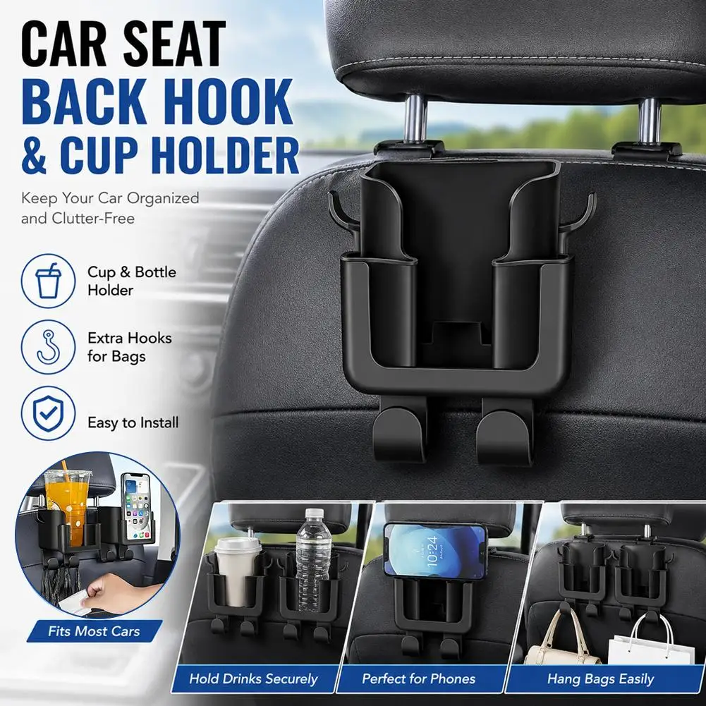 1/2PCS Car Seat Back Storager Hook With Cup Holder Phone Holder Car Headrest Organizer for Drinks, Bags Saving Space