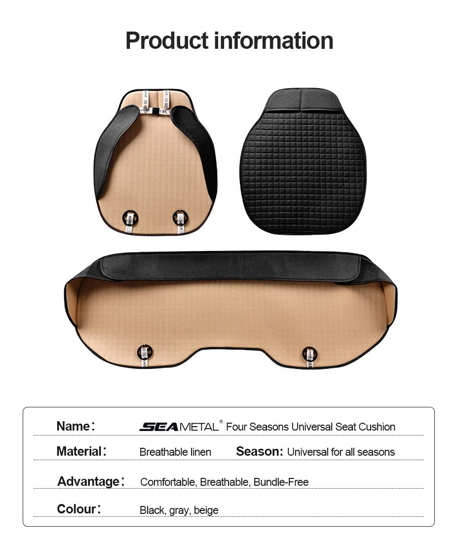 BLALION Summer Cool Flax Car Seat Cover Breathable Fabric Car Front/Rear Seat Cushion Chair Pad Mats for Car Accessories