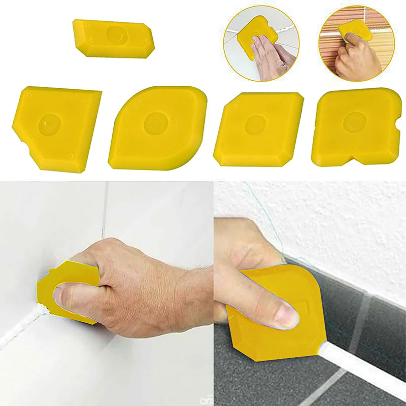 5Pcs Sealant Scraper Tool Set Silicone Grout Remover Smoothing Spatula Caulk Finishing Cleaning Tools