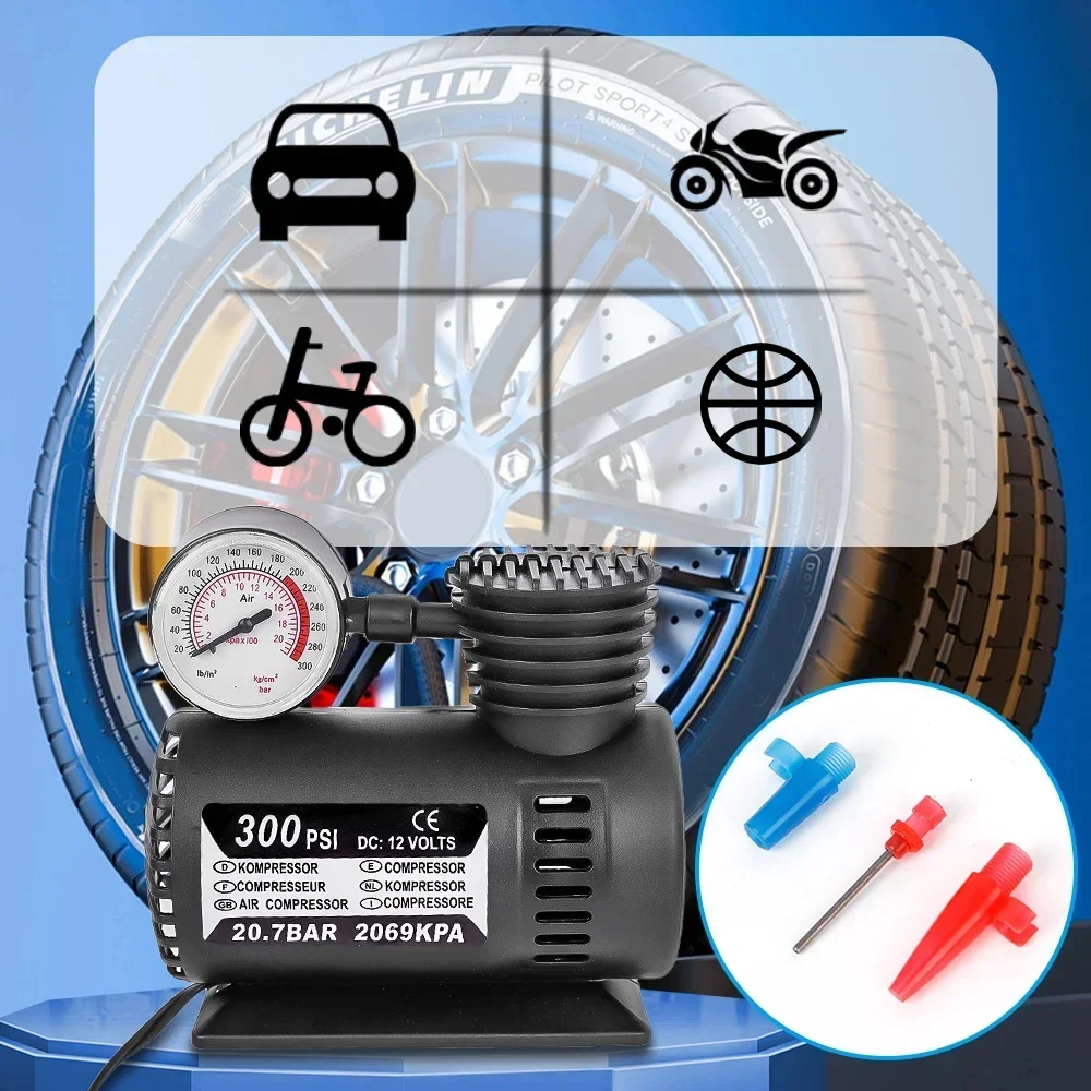 Mini 300PSI 12V DC Car Tire Inflator Air Compressor Cigarette Lighter Fast Inflation Vehicle Accessory