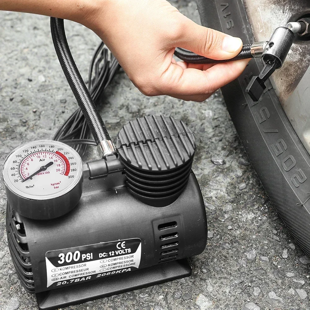 Mini 300PSI 12V DC Car Tire Inflator Air Compressor Cigarette Lighter Fast Inflation Vehicle Accessory
