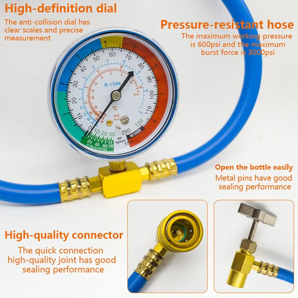 R134A Recharge Measuring Hose Can Tap Gauge Refrigerant Charging Pipe Adapter Air conditioning Car accessories