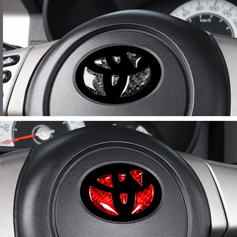 New For Toyota Corolla Rav4 CHR Auris Camry Prius Yaris RedCarbon Fiber Car Steering Wheel Emblem Badge Sticker Glue Trim Decals