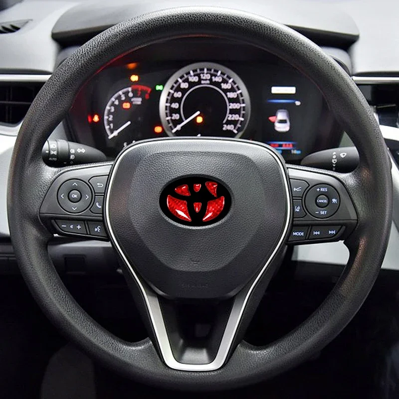 New For Toyota Corolla Rav4 CHR Auris Camry Prius Yaris RedCarbon Fiber Car Steering Wheel Emblem Badge Sticker Glue Trim Decals