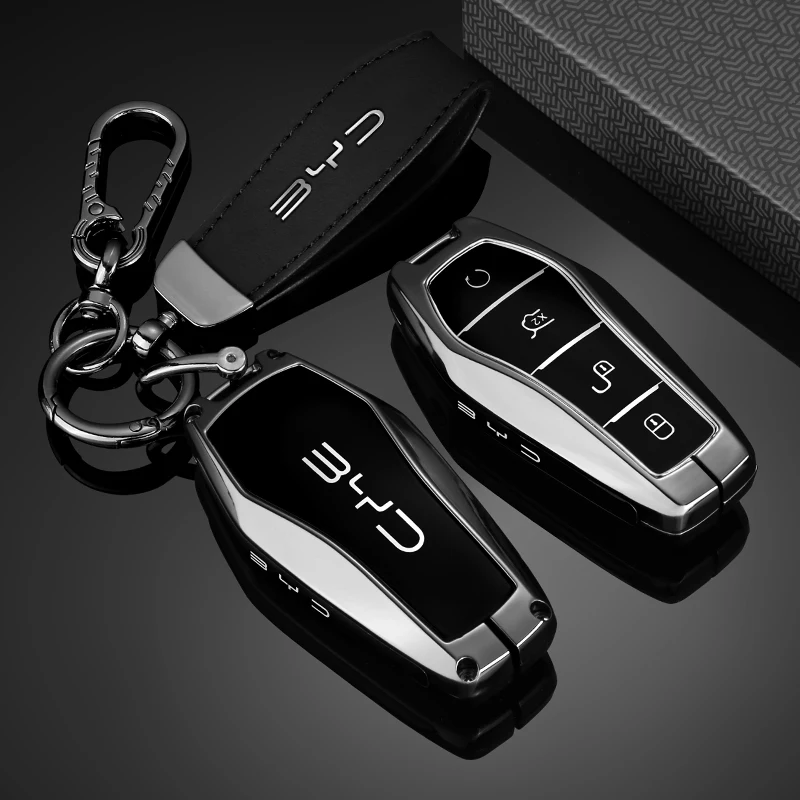 Key Case Cover for BYD Song Plus Atto 3 Han EV Tang DM Qin Seal Dolphin Metal Remote Fob Holder Keychain Car Accessories Highend