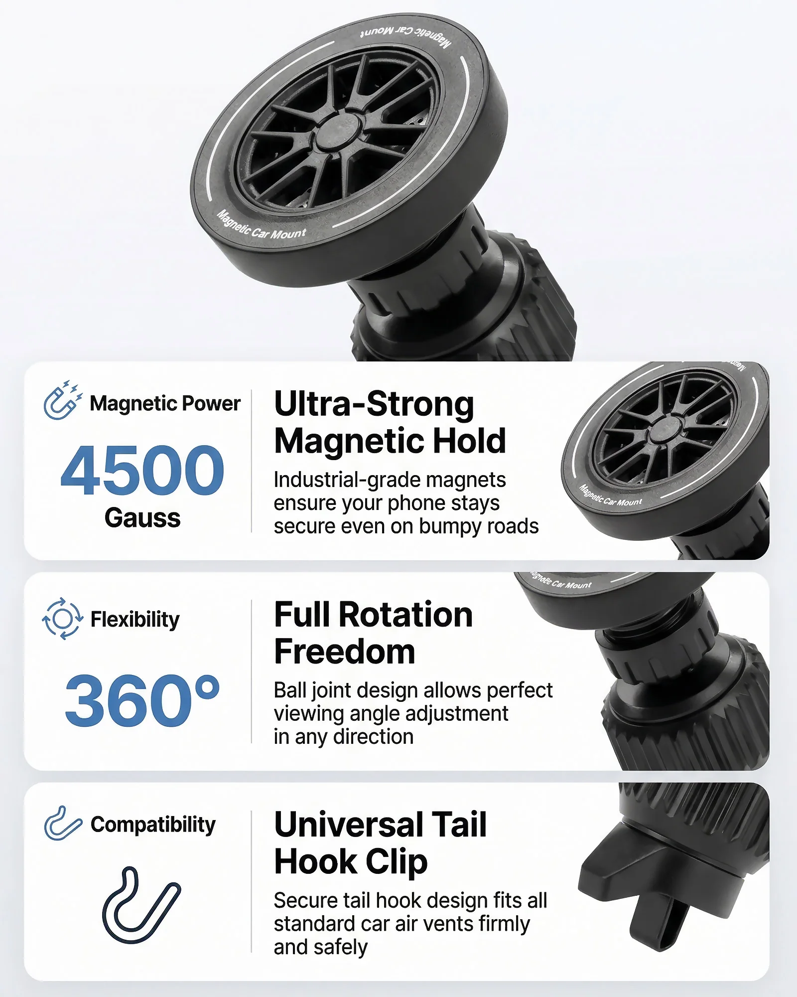 Custom Fit for Audi Q5 SQ5 2018-2023 2024 Magnetic Phone Mount Airflow Cooling Phone Holder 360° Swivel Dashboard Holder Base