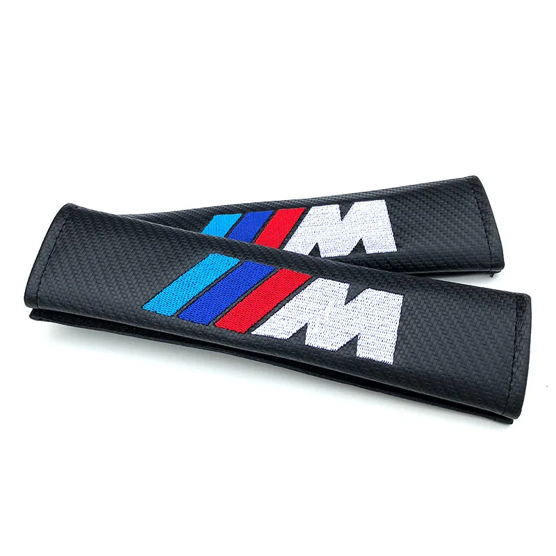 2pcs Carbon Leather Seat Belt Covers Car Accessories For BMW M E39 E46 E90 E60 F10 F20 F30 F34 F01 G20 G30 X1 X3 X5 X6 M3 M4 M5