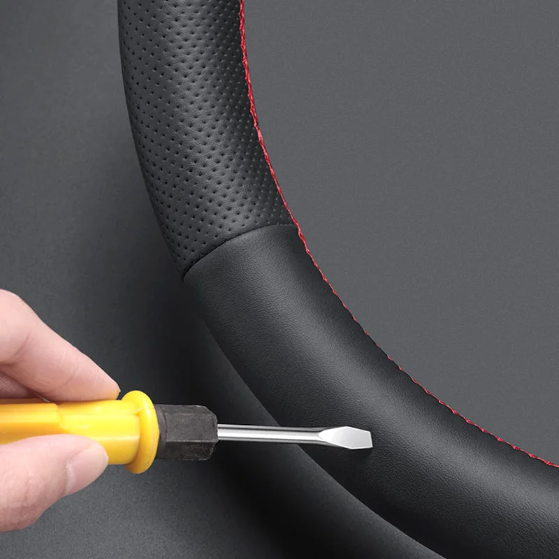 Hand-stitched Black Leather Interior for Volvo Polestar4 2023-2026 Car Steering Wheel Cover Car Decoration Accessories
