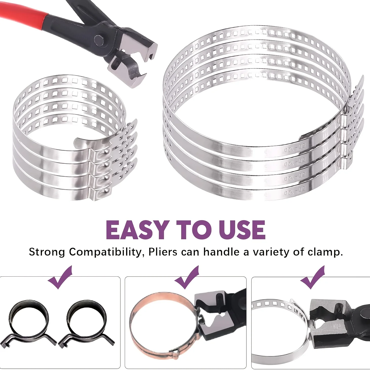 Hose clamp pliers universal CV boot clamp set, rust-resistant and durable, not easy to deform or break, tight and secure installation, compatible with various car models, a must-have hardware accessory for car repair.
