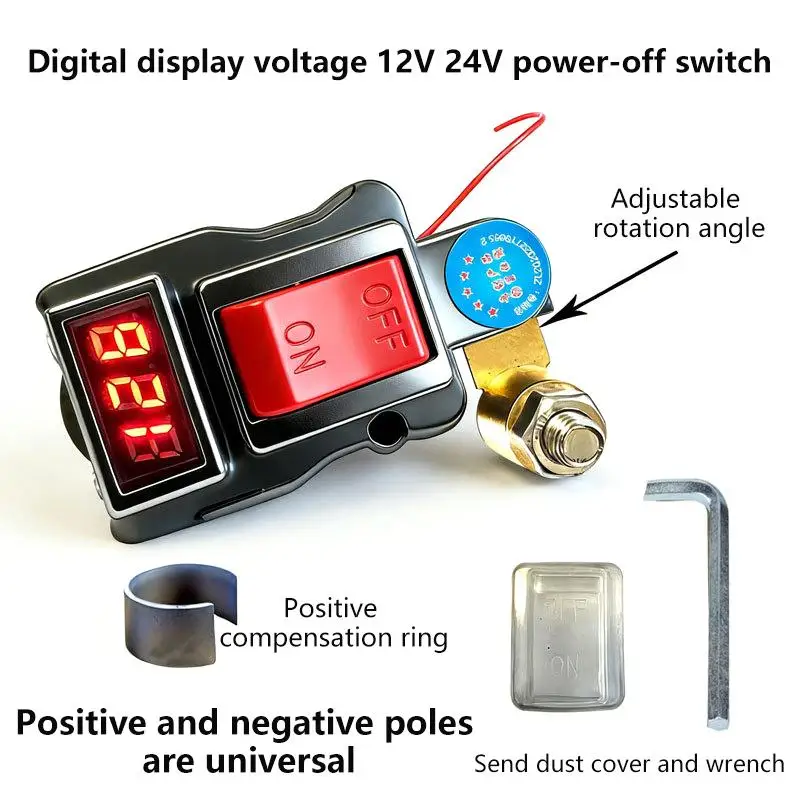 C 1Set ﻿Power-Off Switch Equipped With Voltage Digital Display Car Battery Disconnect Switch Can Rotate Disconnect Switch