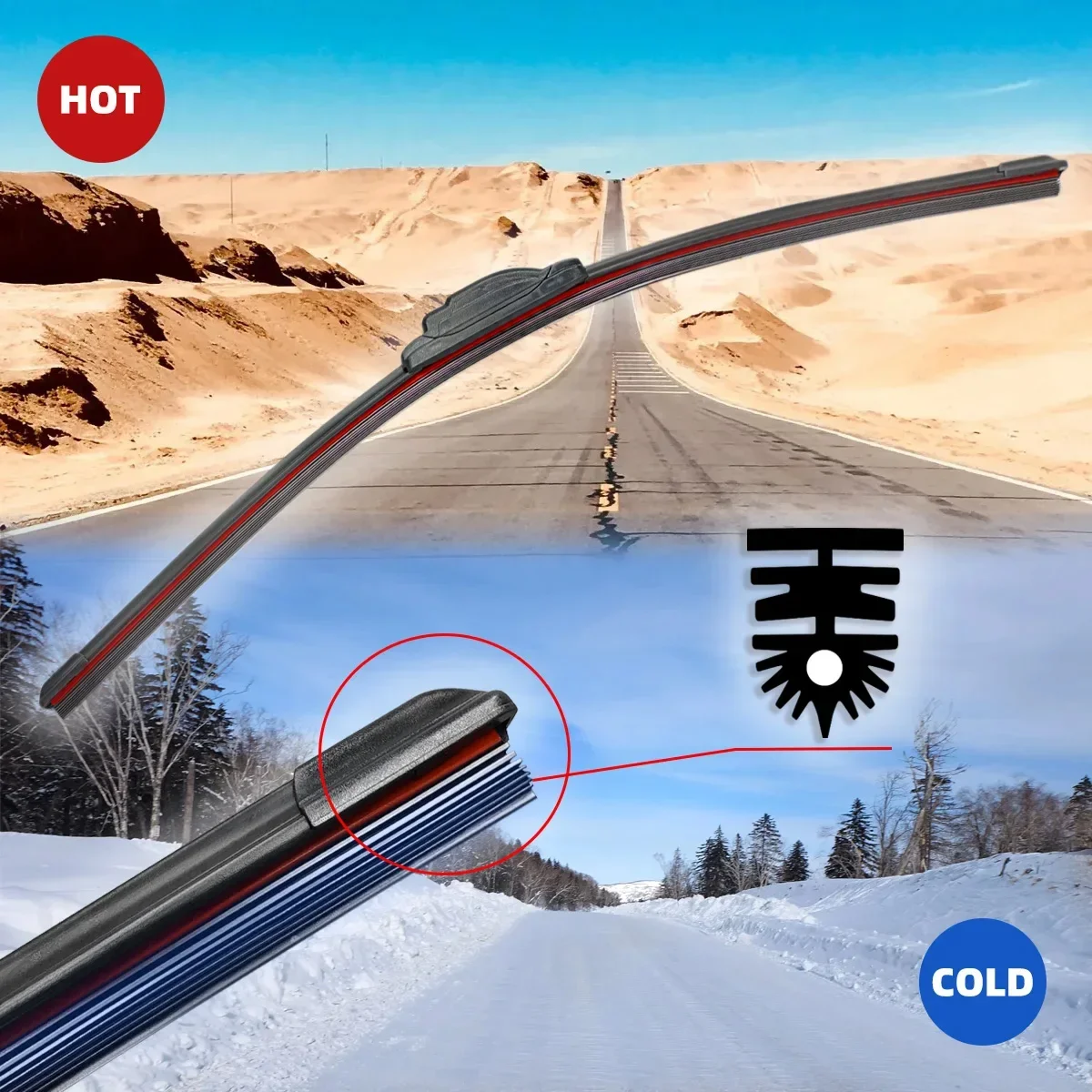 1pc Car Windshield High-Quality Wiper 11 Layer Rubber Strip J/U-Shaped 3 "14" 15 "16" 17 "18" 19 "20" 21 "22" 24 "26" 28“