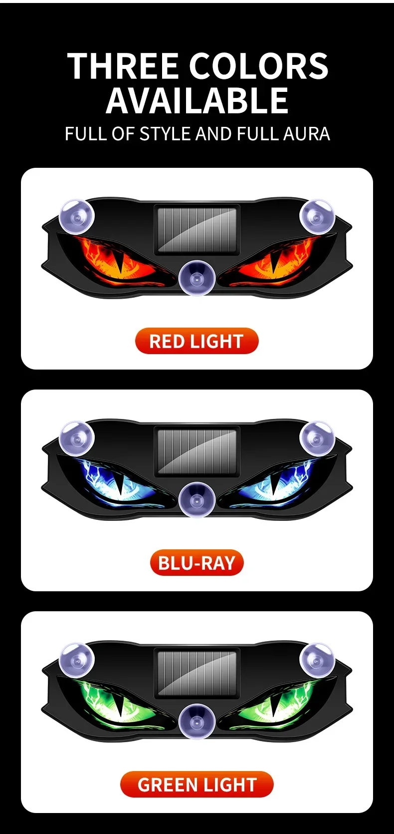 Solar Power Car Decorative Lamps Demon Eyes Light Cool Flashing Warning Light Dynamic Safety Vehicle Signal Lights for Halloween
