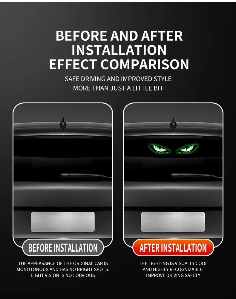 Solar Power Car Decorative Lamps Demon Eyes Light Cool Flashing Warning Light Dynamic Safety Vehicle Signal Lights for Halloween