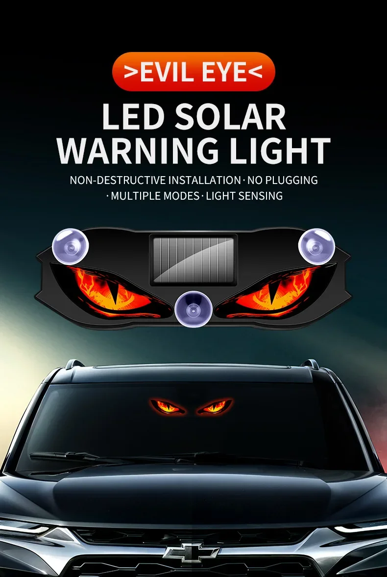 Solar Power Car Decorative Lamps Demon Eyes Light Cool Flashing Warning Light Dynamic Safety Vehicle Signal Lights for Halloween