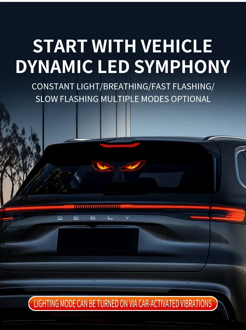 Solar Power Car Decorative Lamps Demon Eyes Light Cool Flashing Warning Light Dynamic Safety Vehicle Signal Lights for Halloween