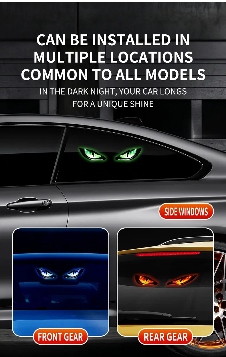 Solar Power Car Decorative Lamps Demon Eyes Light Cool Flashing Warning Light Dynamic Safety Vehicle Signal Lights for Halloween