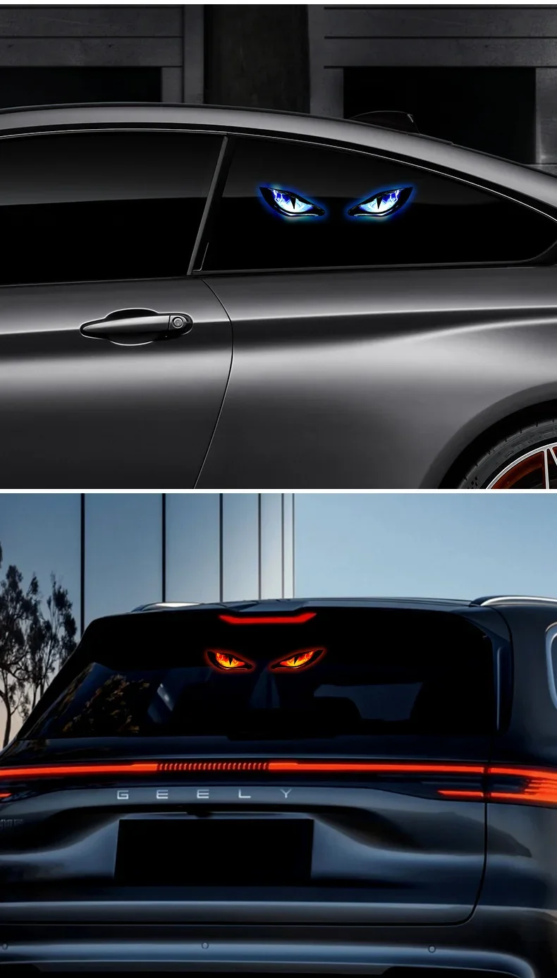 Solar Power Car Decorative Lamps Demon Eyes Light Cool Flashing Warning Light Dynamic Safety Vehicle Signal Lights for Halloween