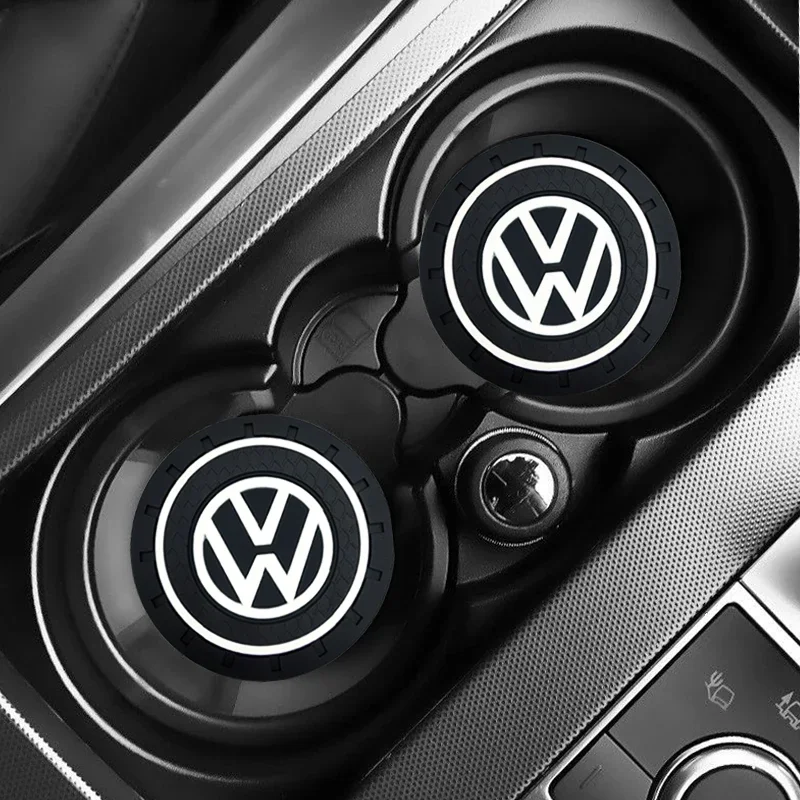 1/2pcs Car Cup Mat Anti-slip Bottle Holder Coasters Emblem For VW CC Polo Golf 4 MK7 MK5 MK4 MK6 Passat Touran Scirocco Tiguan