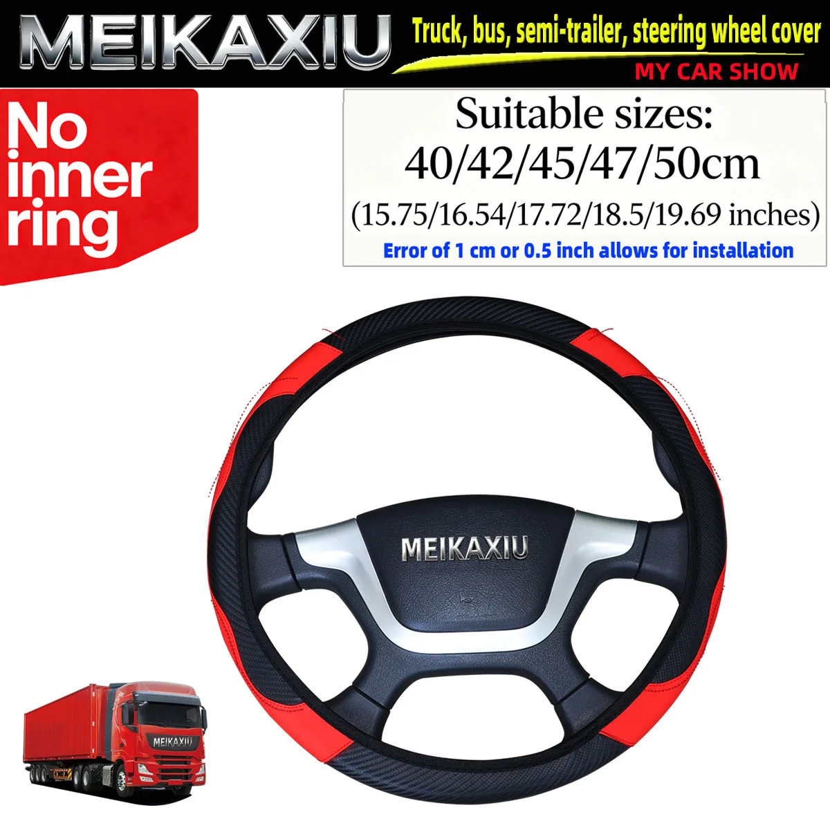 Adjustable Carbon Fiber PU Leather Steering Wheel Cover for Truck Van Bus - Multiple Sizes 40cm/42cm/45cm/47cm/50cm - Automotive