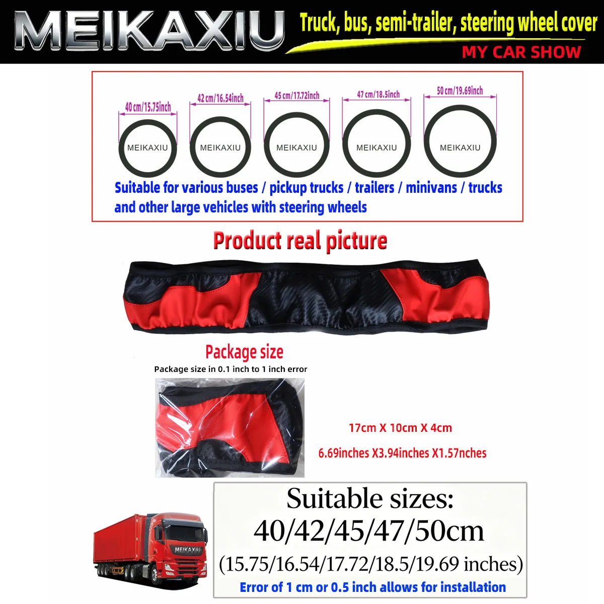 Adjustable Carbon Fiber PU Leather Steering Wheel Cover for Truck Van Bus - Multiple Sizes 40cm/42cm/45cm/47cm/50cm - Automotive