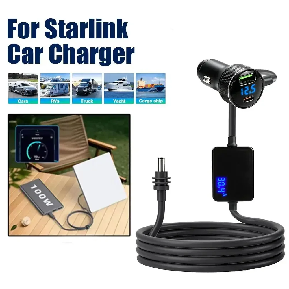 For Starlink Mini Car Charger 12V-24V to 30V 2A Step Up Converter With Digital Voltage QC3.0+PD Power Adapter Auto Accessories