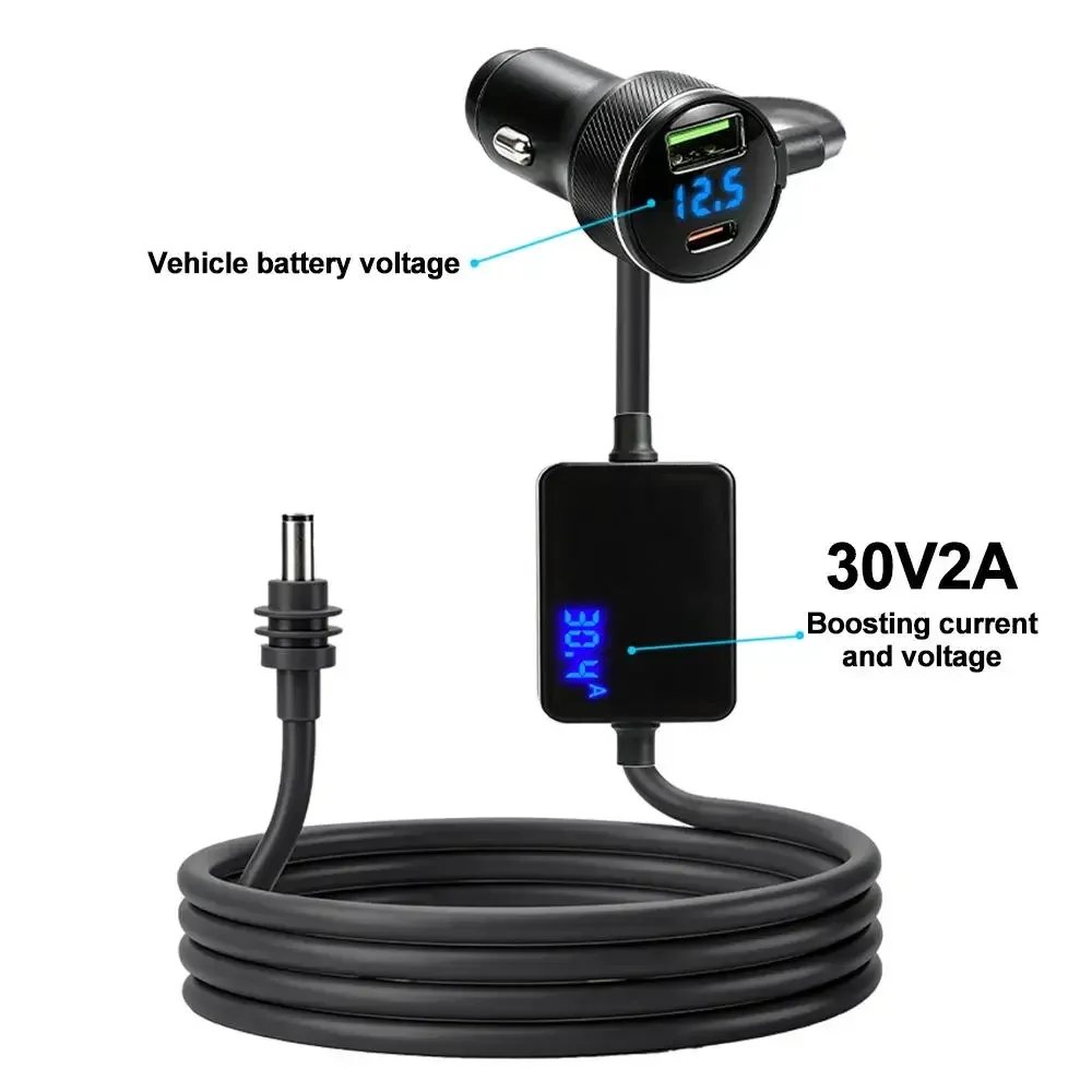 For Starlink Mini Car Charger 12V-24V to 30V 2A Step Up Converter With Digital Voltage QC3.0+PD Power Adapter Auto Accessories