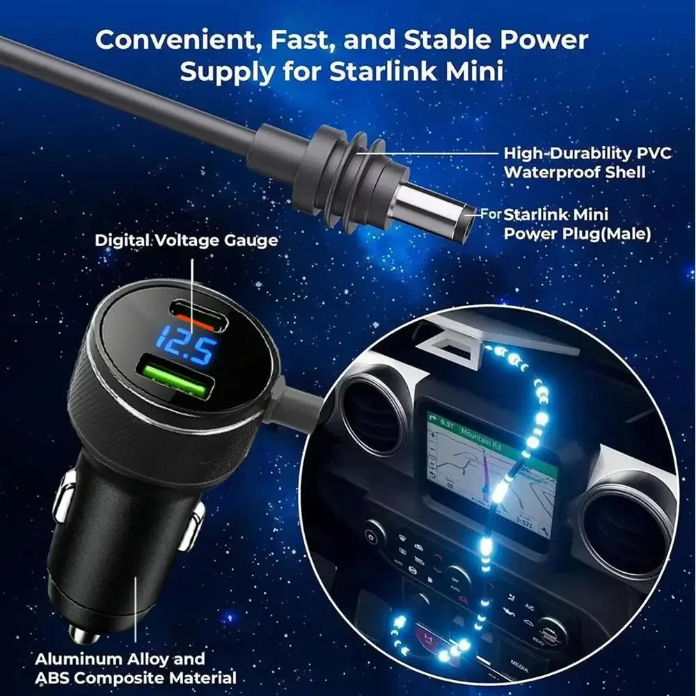 For Starlink Mini Car Charger 12V-24V to 30V 2A Step Up Converter With Digital Voltage QC3.0+PD Power Adapter Auto Accessories