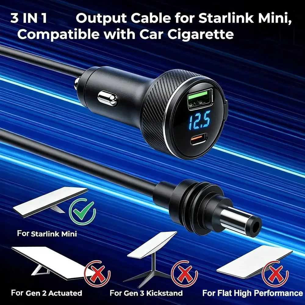 For Starlink Mini Car Charger 12V-24V to 30V 2A Step Up Converter With Digital Voltage QC3.0+PD Power Adapter Auto Accessories