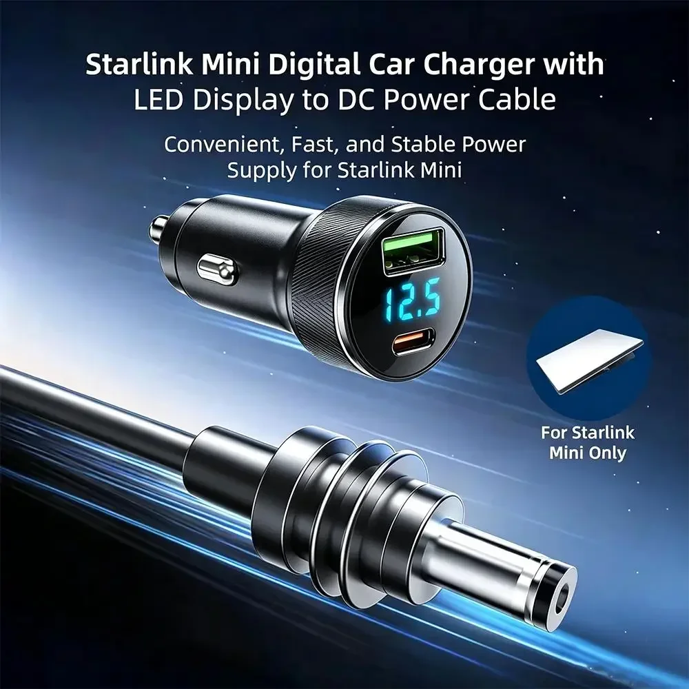 For Starlink Mini Car Charger 12V-24V to 30V 2A Step Up Converter With Digital Voltage QC3.0+PD Power Adapter Auto Accessories