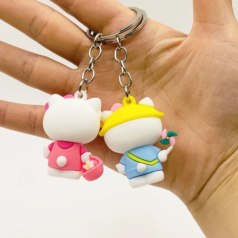 Creative Multi-style 3D Hello Kitty Soft Rubber Figure Car Keychain, Cute Girly Bag Charm Small Holiday Gift for Best Friends
