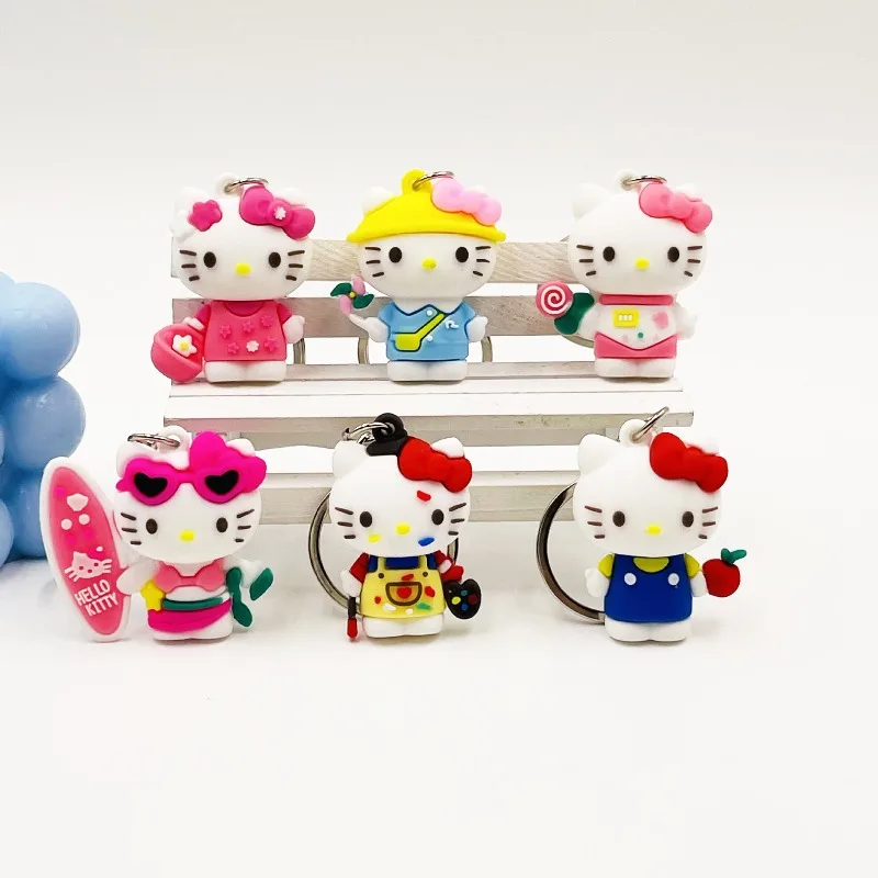 Creative Multi-style 3D Hello Kitty Soft Rubber Figure Car Keychain, Cute Girly Bag Charm Small Holiday Gift for Best Friends
