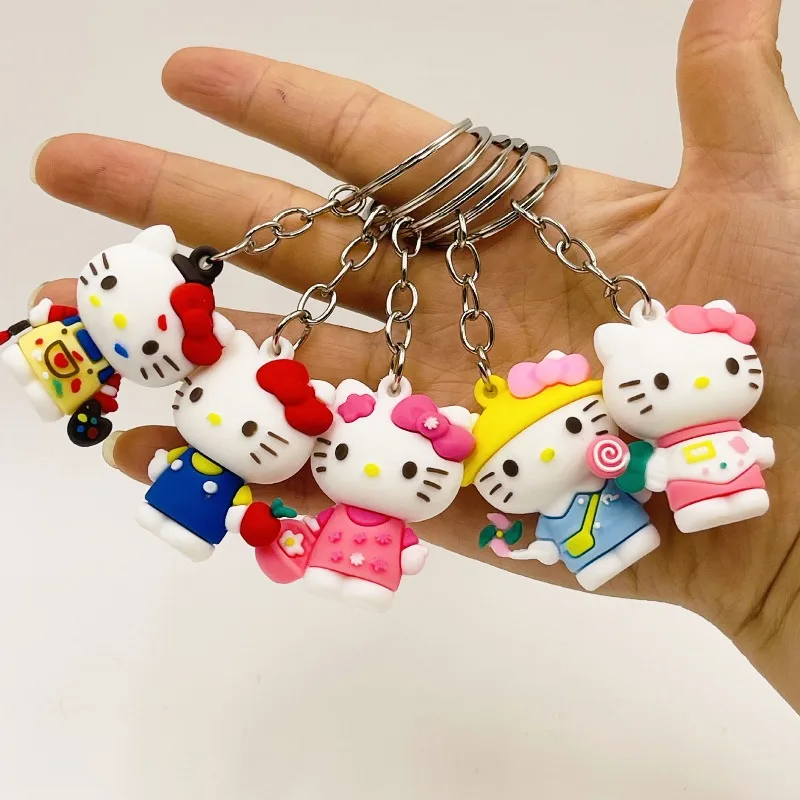 Creative Multi-style 3D Hello Kitty Soft Rubber Figure Car Keychain, Cute Girly Bag Charm Small Holiday Gift for Best Friends