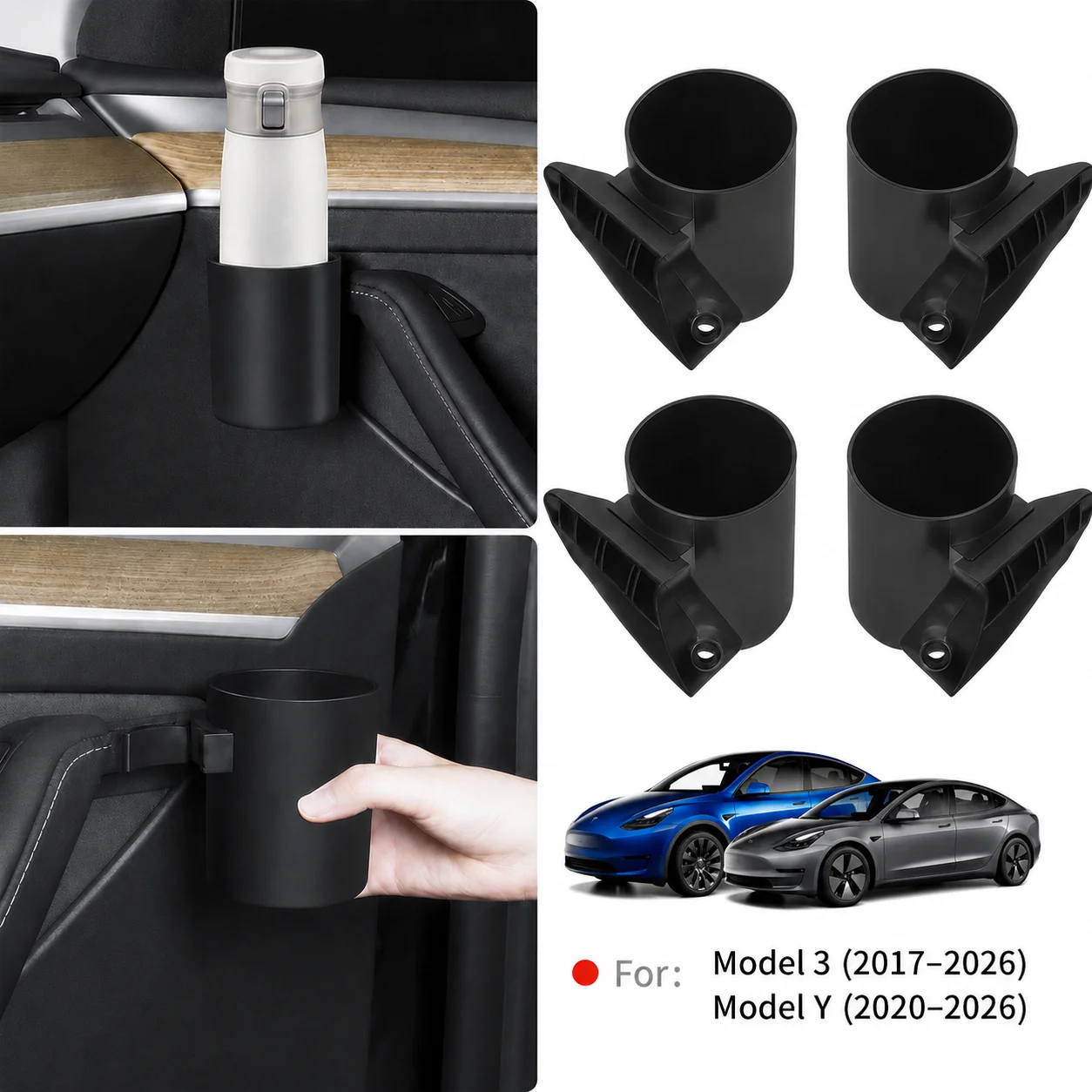 Car Door Cup Holder For Tesla Model 3 Y Highland Juniper 2025 2026 4Pcs Water Cup Bottle Drink Storage Box Rack Car Accessories