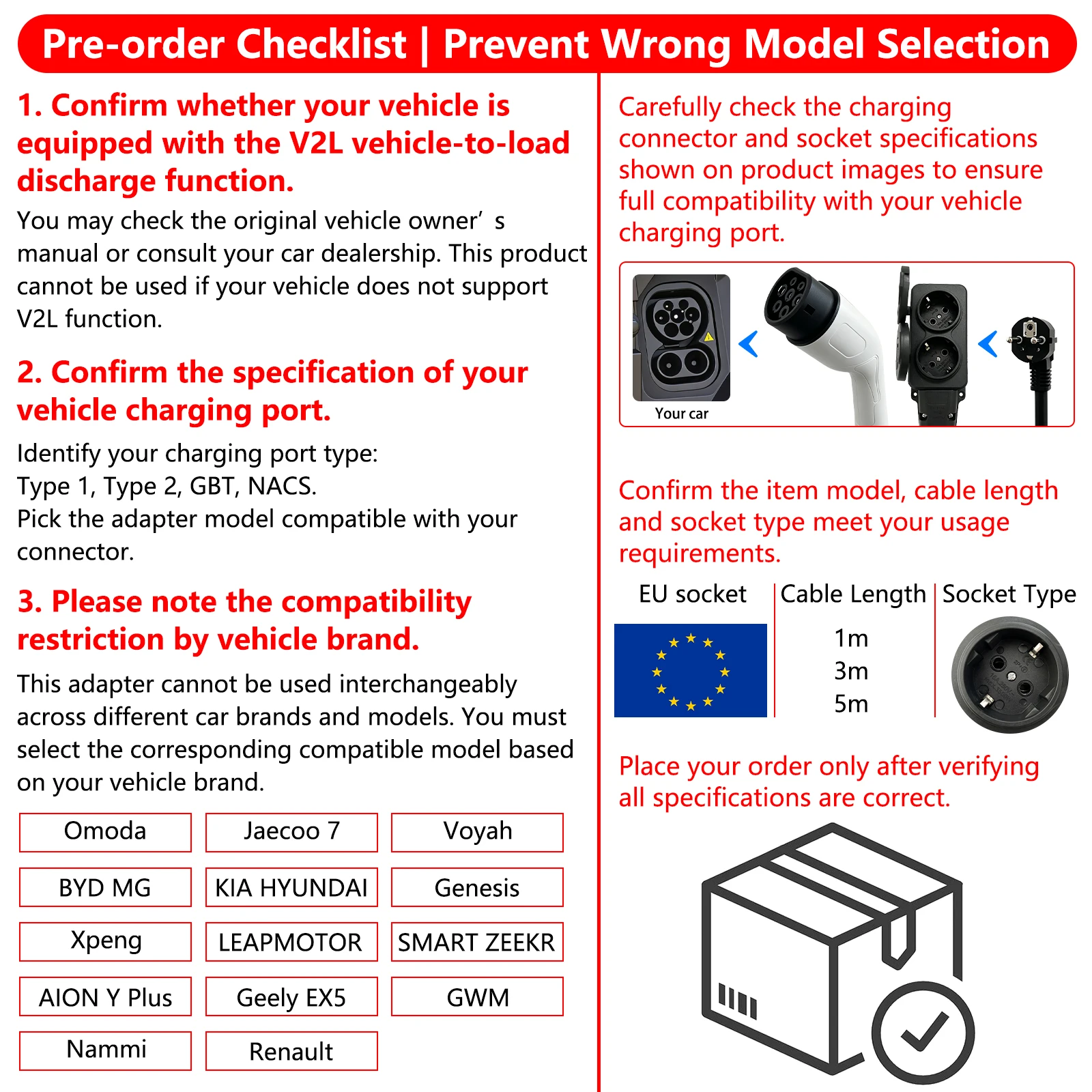 EV Type2 V2L Discharge Adapter Vehicle to Load Cable EU Socket EV Car V2L Power Discharge Charging Cable EU Outlet Plug
